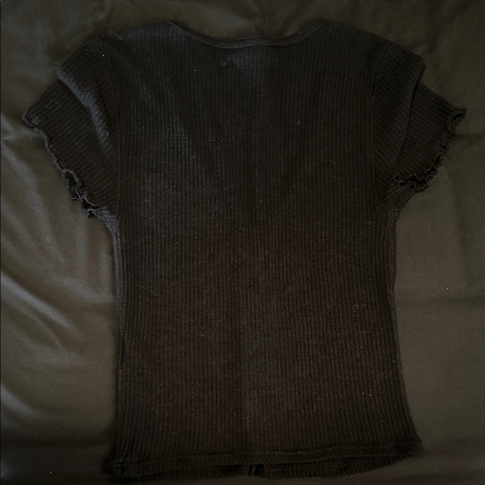 Abercrombie & Fitch Black Ribbed Short-Sleeve Button Front Top - Picture 3 of 3